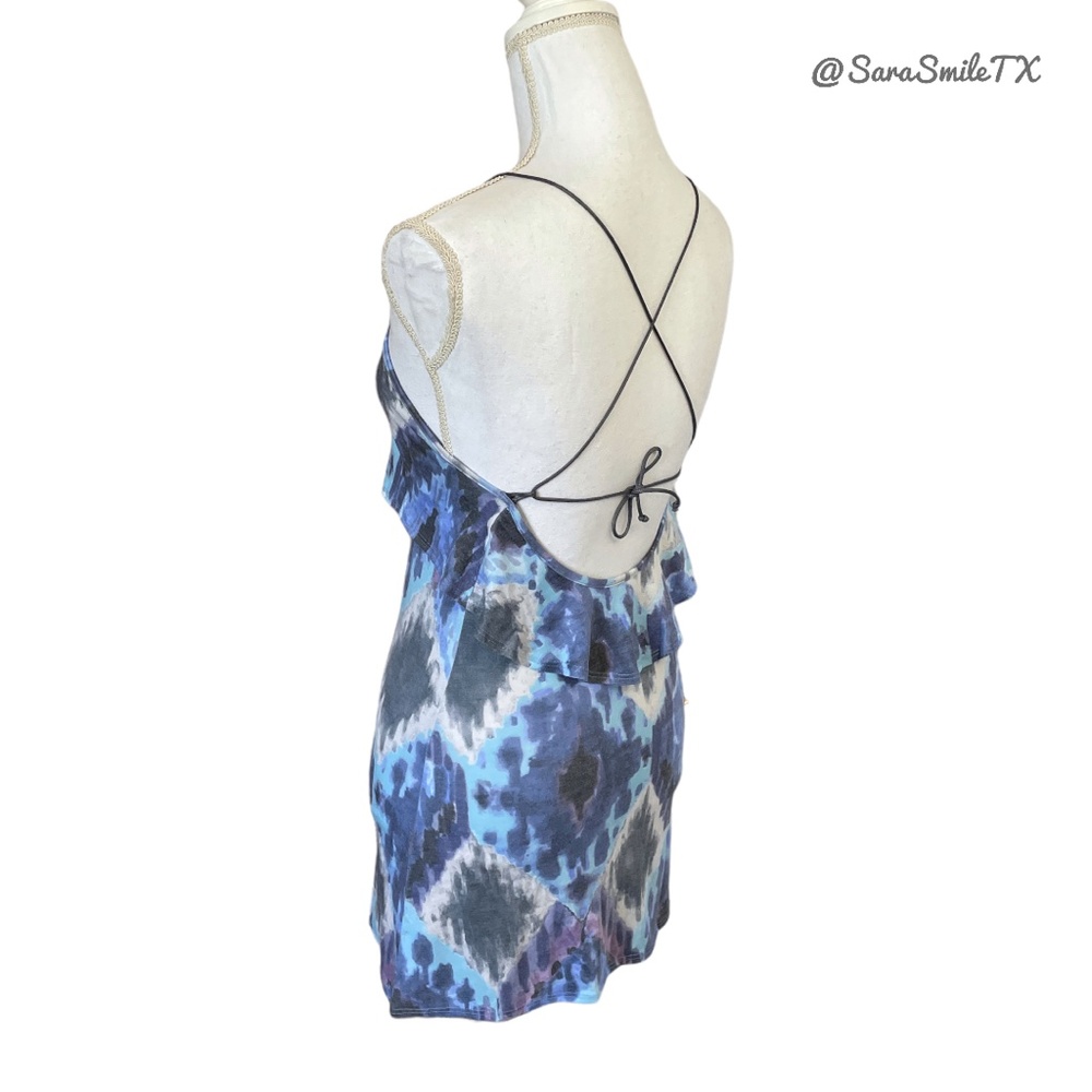 FOR LOVE AND LEMONS Boho Ikat Print Ruffle Trim Open Back Mini Dress - RARE! - Picture 11 of 14